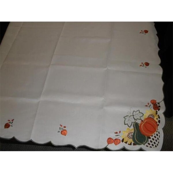Tapestry Trading Tapestry Trading LY0041-60120 60 x 120 in. Embroidered Pumpkin Gourd Cutwork Table Cloth; Ivory LY0041/60120 - main